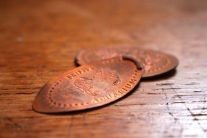 Two squashed copper coins