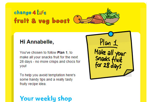 Change for life e-mail for fruits instead of snacks